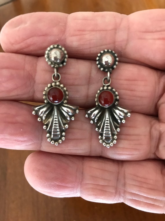 Sterling Silver and Carnelian Dangle Earrings - image 1