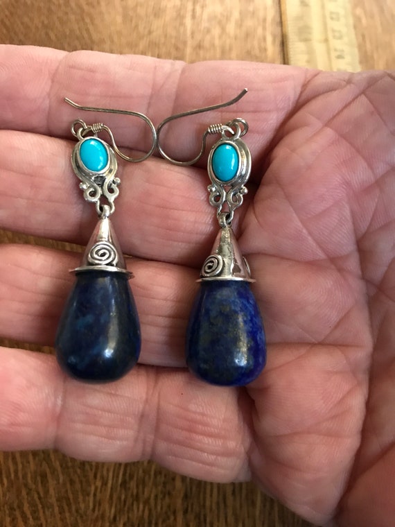 Sterling Silver Lapis lazuli and Turquoise Dangle 
