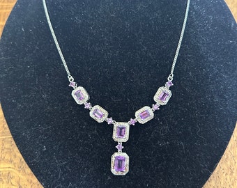 Sterling Silver and Amethyst Lariat Necklace, 20”