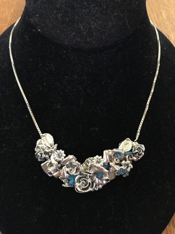 Sterling Silver and Turquoise Floral Necklace