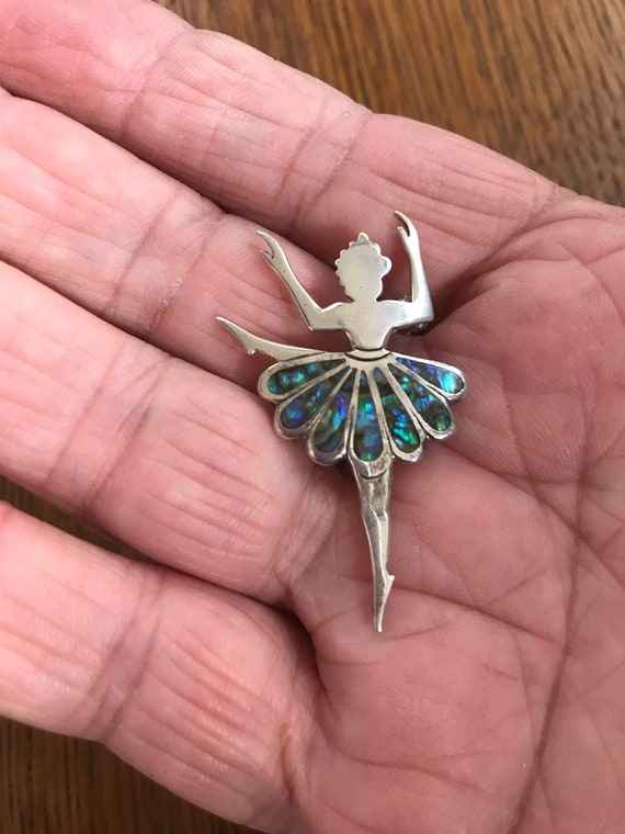 Sterling Silver and Abalone Ballerina Brooch - image 4