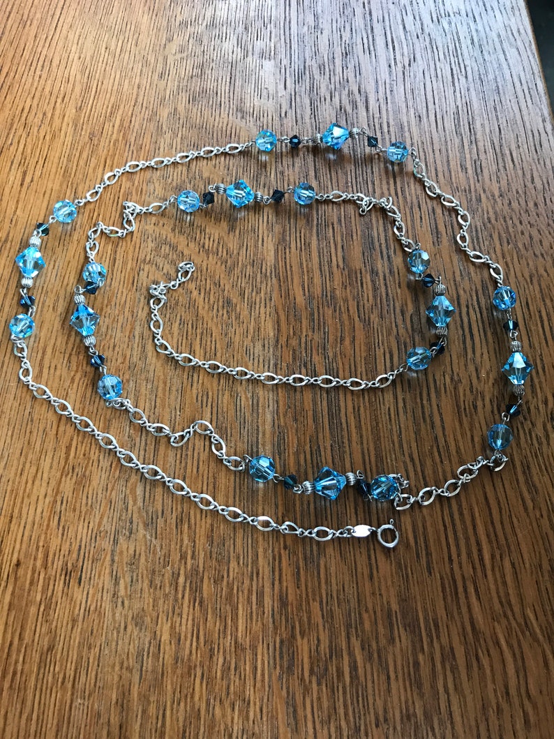 Sterling Silver and Blue Crystal Necklace 48\u201d