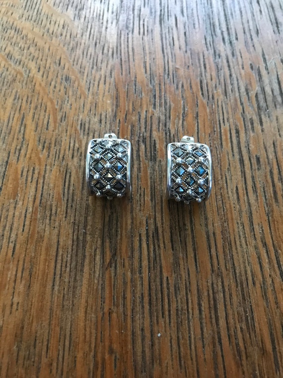 Sterling Silver and Marcasite C-Hoop Earrings