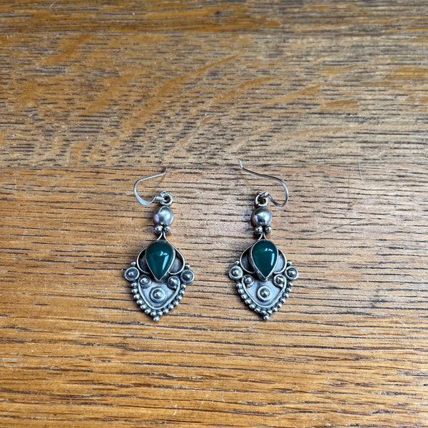Sterling Silver and Mexican Jade Dangle Earrings