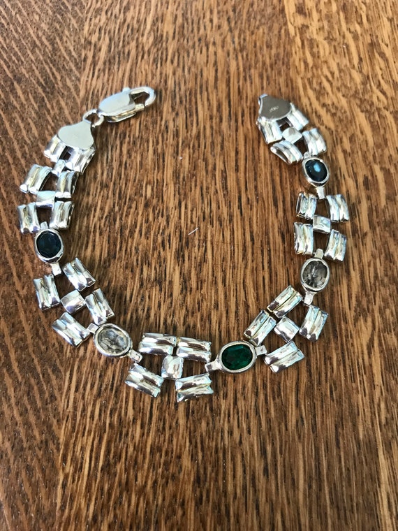 Sterling Silver Multi colored Stone Link Bracelet - image 1