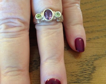 Amethyst and Peridot Sterling Silver Ring