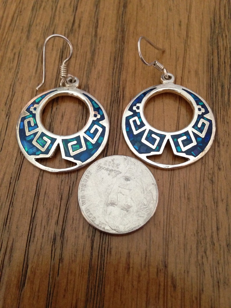 Sterling Silver Hoop with Opal Inlay Earrings