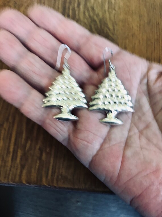 Sterling Silver Christmas Tree Dangle Earrings - image 5