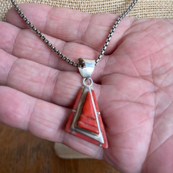 Native American Sterling Silver and Coral Pendant… - image 2