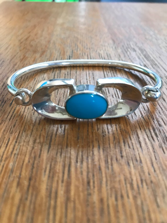 Sterling Silver and Turquoise Bangle Bracelet, 7 … - image 1