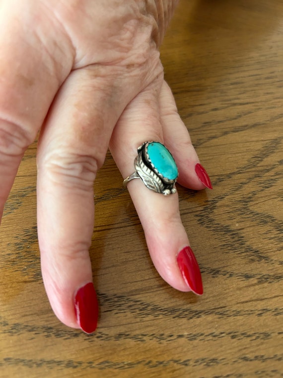 Navajo W Nessie Sterling Turquoise Ring, 7 - image 3