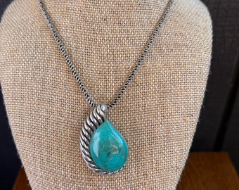 Sterling Silver and Turquoise Pendant Necklace, 16”