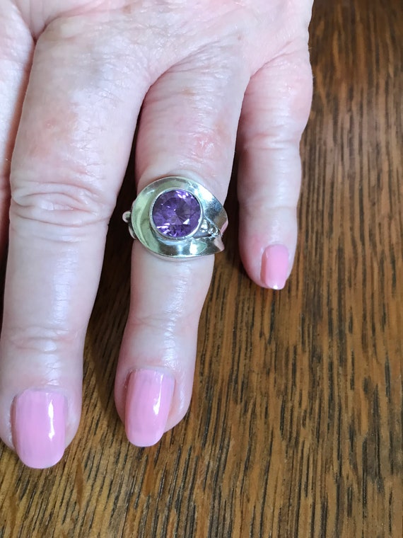 Sterling Silver and Amethyst Ring, 6 1/4 Balleste… - image 1