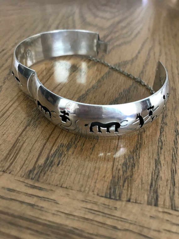 Sterling Silver Bangle Bracelet with Horse and Bu… - image 3