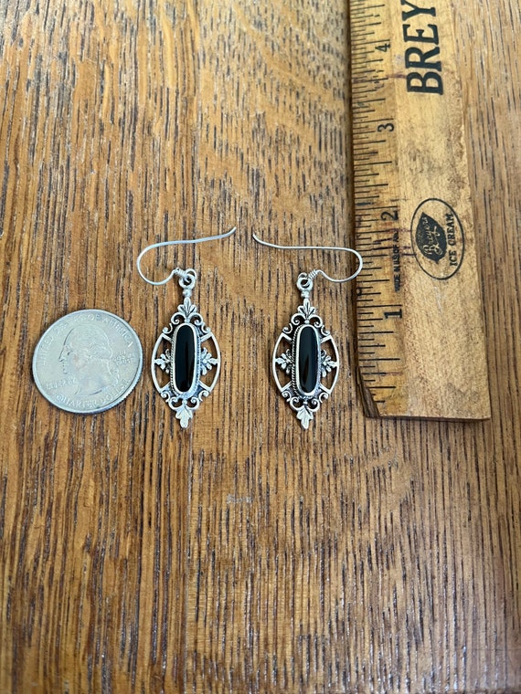 Sterling Silver and Onyx Dangle Earrings - image 2