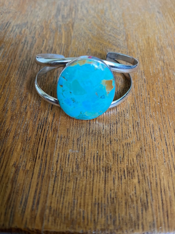 Sterling Silver and Turquoise Cuff Bracelet, 7”