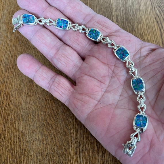 Sterling Silver and Opal Link Bracelet, 7 1/4” - image 6