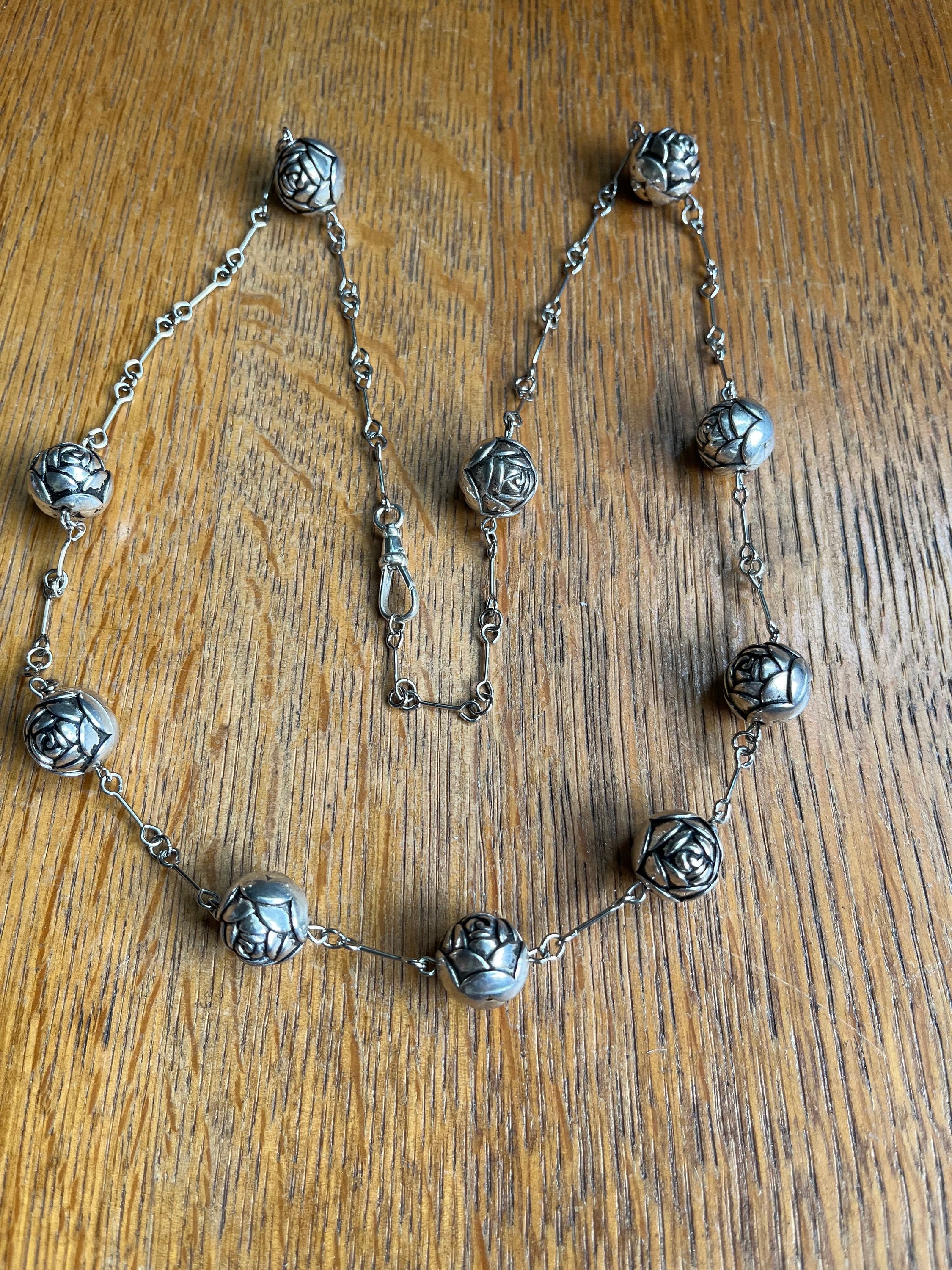 【OPEN YY】ROSEBUD NECKLACE, SILVER Sterling Silver Rosebud Link Necklace 27” - Etsy
