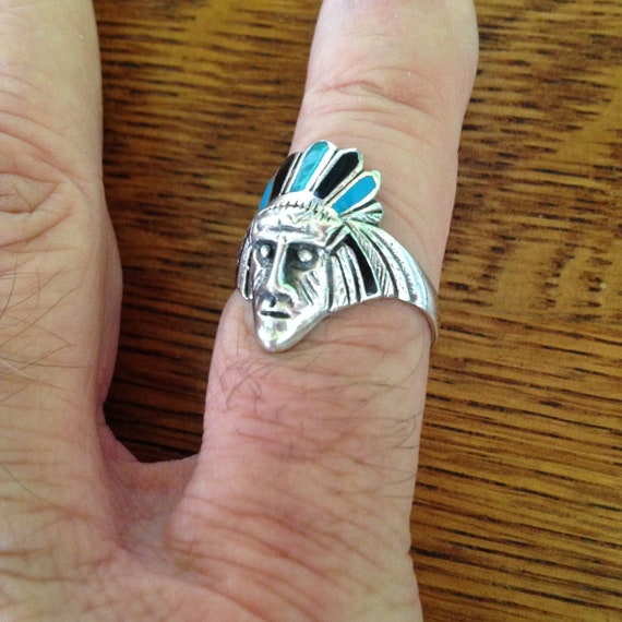 Sterling Silver and Enamel Native American Chief … - image 2