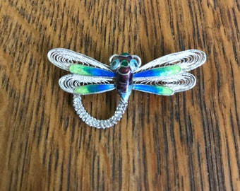 Sterling Silver and Enamel Dragonfly Brooch