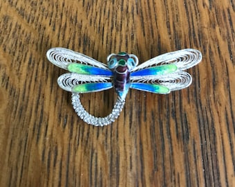 Sterling Silver and Enamel Dragonfly Brooch