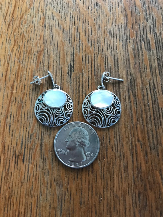 Sterling Silver and Mother of Pearl Dangle Earrin… - image 2