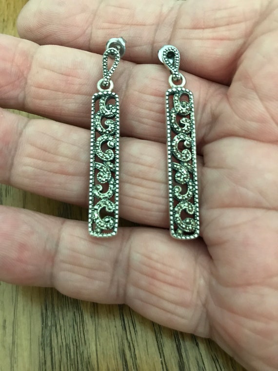 Sterling Silver and Marcasite Dangle Earrings - image 4