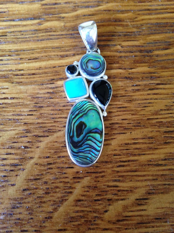 Abalone, Turquoise, and Onyx Sterling Silver Penda