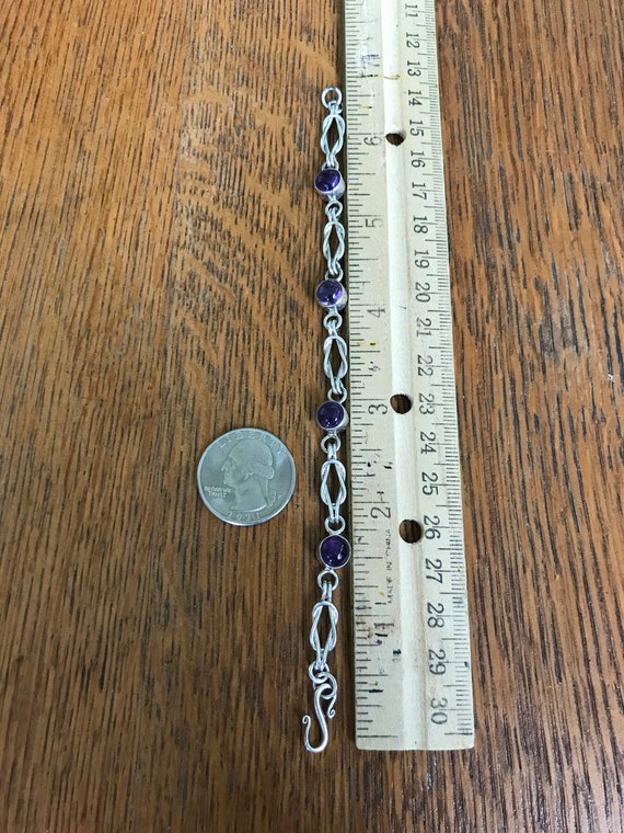 Sterling Silver and Amethyst Link Bracelet, 6 3/4” - image 2