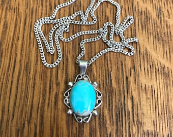 Sterling Silver and Turquoise Pendant 20” Necklace