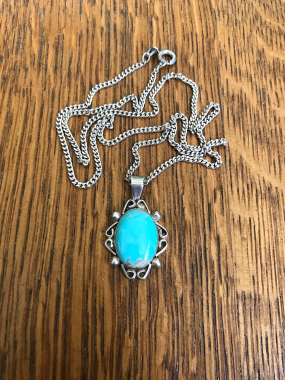Sterling Silver and Turquoise Pendant 20” Necklace - image 1