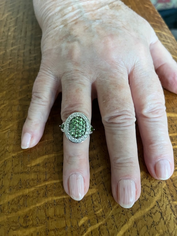 Sterling Silver Peridot and Cubic zirconia Ring