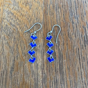 Sterling Silver and Blue Enamel Dangle Earrings