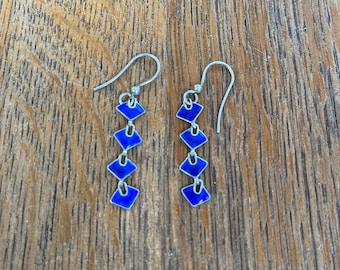Sterling Silver and Blue Enamel Dangle Earrings