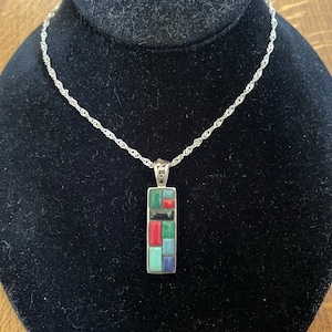 Sterling Silver Multi-stone Pendant Necklace 19”