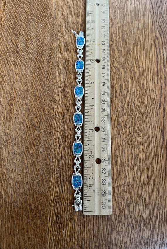 Sterling Silver and Opal Link Bracelet, 7 1/4” - image 4