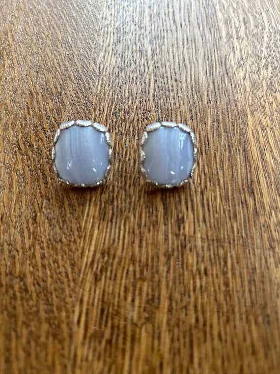 Sterling Silver and Blue Lace Agate Stud Earrings