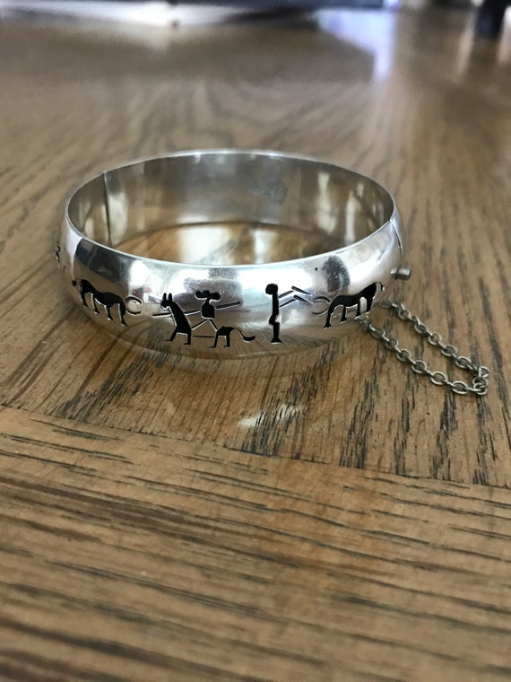 Sterling Silver Bangle Bracelet with Horse and Bu… - image 2