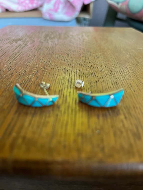 Native American Zuni Turquoise Drop Earrings