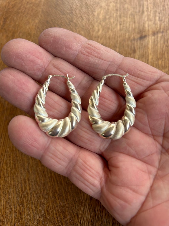 Sterling Silver Hoop Earrings 1 1/2” long - image 3