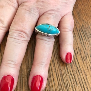 Sterling Silver Scroll and Turquoise Ring, size 8