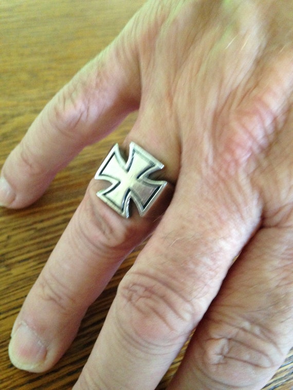 Mens Sterling Silver Cross Ring Gem