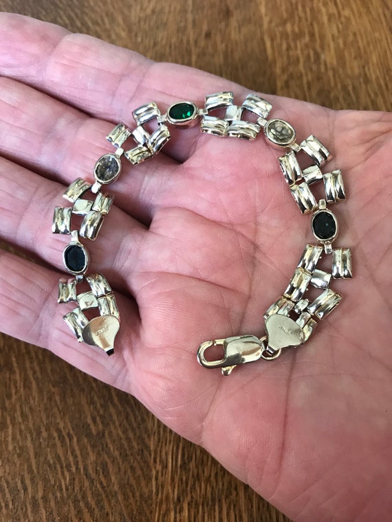 Sterling Silver Multi colored Stone Link Bracelet - image 3