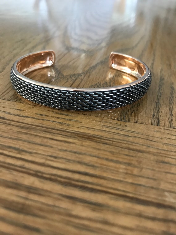 Gold and Black Sterling Silver Oxidized Cuff Brace