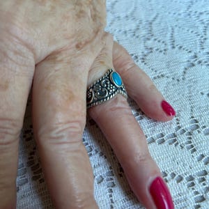 Carolyn Pollack Sterling Silver and Turquoise Ring, size 8 marked with Crescent Moon Symbol R, 925