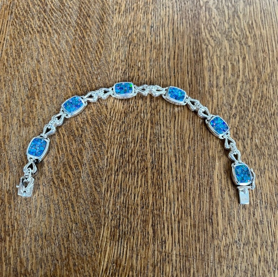 Sterling Silver and Opal Link Bracelet, 7 1/4” - image 1