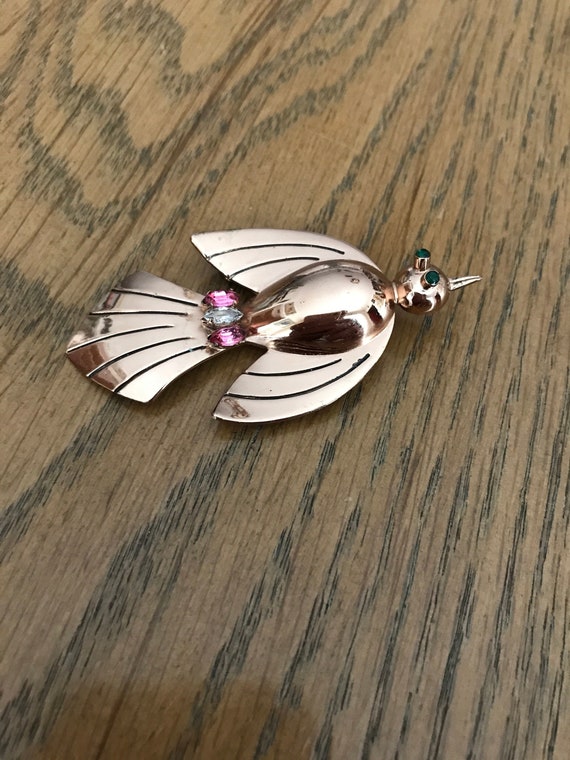 Coro Rose Gold Sterling Silver Bird Brooch