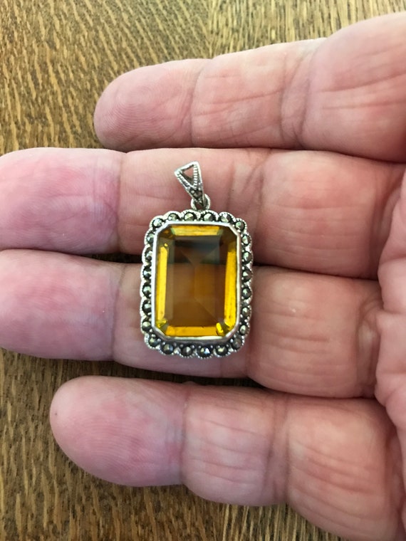 Sterling Silver Citrine and Marcasite Pendant - image 1
