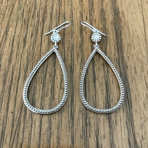 Sterling Silver Teardrop Hoop Dangle Earrings