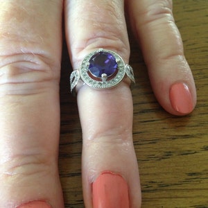 Sterling Silver Amethyst and White Cubic Zirconia Ring, size 6